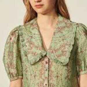 SANDRO Toscane Dress Womens medium 40 Linen Silk Mini Short Sleeve Floral Print